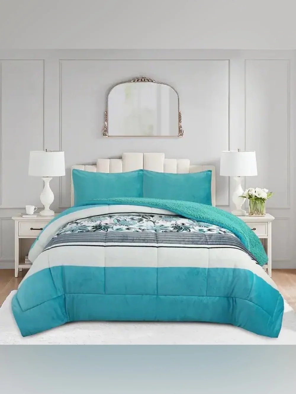 3 Pc Micromink Sherpa Comforter Set with 2 Pillowcases